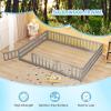 imageGiantex Twin Floor Bed with Door ampamp Fence Kids Wood Montessori Beds with Safety Guardrails Floor Bed Frame for Kids Boys Girls No Box Spring Needed Floor Bed Twin GreyGrey