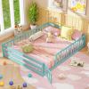 imageGiantex Twin Floor Bed with Door ampamp Fence Kids Wood Montessori Beds with Safety Guardrails Floor Bed Frame for Kids Boys Girls No Box Spring Needed Floor Bed Twin GreyIcy Aqua