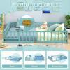 imageGiantex Twin Floor Bed with Door ampamp Fence Kids Wood Montessori Beds with Safety Guardrails Floor Bed Frame for Kids Boys Girls No Box Spring Needed Floor Bed Twin GreyIcy Aqua
