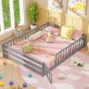 imageGiantex Twin Floor Bed with Door ampamp Fence Kids Wood Montessori Beds with Safety Guardrails Floor Bed Frame for Kids Boys Girls No Box Spring Needed Floor Bed Twin GreyGrey