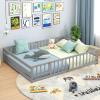 imageGiantex Twin Floor Bed with Door ampamp Fence Kids Wood Montessori Beds with Safety Guardrails Floor Bed Frame for Kids Boys Girls No Box Spring Needed Floor Bed Twin GreyGrey
