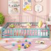 imageGiantex Twin Floor Bed with Door ampamp Fence Kids Wood Montessori Beds with Safety Guardrails Floor Bed Frame for Kids Boys Girls No Box Spring Needed Floor Bed Twin GreyIcy Aqua