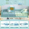 imageGiantex Twin Floor Bed with Door ampamp Fence Kids Wood Montessori Beds with Safety Guardrails Floor Bed Frame for Kids Boys Girls No Box Spring Needed Floor Bed Twin GreyIcy Aqua