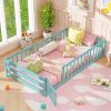 imageGiantex Twin Floor Bed with Door ampamp Fence Kids Wood Montessori Beds with Safety Guardrails Floor Bed Frame for Kids Boys Girls No Box Spring Needed Floor Bed Twin GreyIcy Aqua