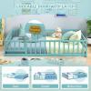imageGiantex Twin Floor Bed with Door ampamp Fence Kids Wood Montessori Beds with Safety Guardrails Floor Bed Frame for Kids Boys Girls No Box Spring Needed Floor Bed Twin GreyIcy Aqua