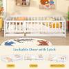 imageGiantex Twin Floor Bed with Fence for Kids Wooden Montessori Bed Frame with Lockable Door ampamp Guardrails Low Floor Beds for Kids Boys Girls No Box Spring Needed Without Wood Slats NaturalWhite
