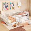 imageGiantex Twin Floor Bed with Fence for Kids Wooden Montessori Bed Frame with Lockable Door ampamp Guardrails Low Floor Beds for Kids Boys Girls No Box Spring Needed Without Wood Slats NaturalWhite