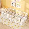 imageGiantex Twin Floor Bed with Fence for Kids Wooden Montessori Bed Frame with Lockable Door ampamp Guardrails Low Floor Beds for Kids Boys Girls No Box Spring Needed Without Wood Slats NaturalWhite
