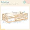 imageGiantex Twin Floor Bed with Fence for Kids Wooden Montessori Bed Frame with Lockable Door ampamp Guardrails Low Floor Beds for Kids Boys Girls No Box Spring Needed Without Wood Slats NaturalNatural