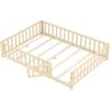 imageGiantex Twin Floor Bed with Fence for Kids Wooden Montessori Bed Frame with Lockable Door ampamp Guardrails Low Floor Beds for Kids Boys Girls No Box Spring Needed Without Wood Slats NaturalNatural