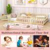 imageGiantex Twin Floor Bed with Fence for Kids Wooden Montessori Bed Frame with Lockable Door ampamp Guardrails Low Floor Beds for Kids Boys Girls No Box Spring Needed Without Wood Slats NaturalNatural