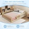 imageGiantex Twin Floor Bed with Fence for Kids Wooden Montessori Bed Frame with Lockable Door ampamp Guardrails Low Floor Beds for Kids Boys Girls No Box Spring Needed Without Wood Slats NaturalNatural