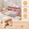 imageGiantex Twin Floor Bed with Fence for Kids Wooden Montessori Bed Frame with Lockable Door ampamp Guardrails Low Floor Beds for Kids Boys Girls No Box Spring Needed Without Wood Slats NaturalPink