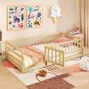 imageGiantex Twin Floor Bed with Fence for Kids Wooden Montessori Bed Frame with Lockable Door ampamp Guardrails Low Floor Beds for Kids Boys Girls No Box Spring Needed Without Wood Slats NaturalNatural