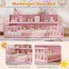 imageGiantex Twin Floor Bed with Fence for Kids Wooden Montessori Bed Frame with Lockable Door ampamp Guardrails Low Floor Beds for Kids Boys Girls No Box Spring Needed Without Wood Slats NaturalPink