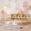 imageGiantex Twin Floor Bed with Fence for Kids Wooden Montessori Bed Frame with Lockable Door ampamp Guardrails Low Floor Beds for Kids Boys Girls No Box Spring Needed Without Wood Slats NaturalNatural