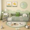 imageGiantex Twin Floor Bed with Fence for Kids Wooden Montessori Bed Frame with Lockable Door ampamp Guardrails Low Floor Beds for Kids Boys Girls No Box Spring Needed Without Wood Slats NaturalGrey