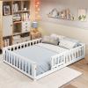 imageGiantex Twin Floor Bed with Fence for Kids Wooden Montessori Bed Frame with Lockable Door ampamp Guardrails Low Floor Beds for Kids Boys Girls No Box Spring Needed Without Wood Slats NaturalWhite