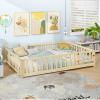 imageGiantex Twin Floor Bed with Fence for Kids Wooden Montessori Bed Frame with Lockable Door ampamp Guardrails Low Floor Beds for Kids Boys Girls No Box Spring Needed Without Wood Slats NaturalNatural