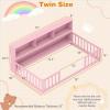 imageGiantex Twin Floor Bed with Fence for Kids Wooden Montessori Bed Frame with Lockable Door ampamp Guardrails Low Floor Beds for Kids Boys Girls No Box Spring Needed Without Wood Slats NaturalPink