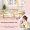 imageGiantex Twin Floor Bed with Fence for Kids Wooden Montessori Bed Frame with Lockable Door ampamp Guardrails Low Floor Beds for Kids Boys Girls No Box Spring Needed Without Wood Slats NaturalNatural