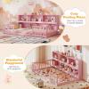 imageGiantex Twin Floor Bed with Fence for Kids Wooden Montessori Bed Frame with Lockable Door ampamp Guardrails Low Floor Beds for Kids Boys Girls No Box Spring Needed Without Wood Slats NaturalPink