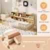 imageGiantex Twin Floor Bed with Fence for Kids Wooden Montessori Bed Frame with Lockable Door ampamp Guardrails Low Floor Beds for Kids Boys Girls No Box Spring Needed Without Wood Slats NaturalNatural