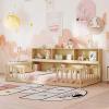 imageGiantex Twin Floor Bed with Fence for Kids Wooden Montessori Bed Frame with Lockable Door ampamp Guardrails Low Floor Beds for Kids Boys Girls No Box Spring Needed Without Wood Slats NaturalNatural