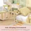 imageGiantex Twin Floor Bed with Fence for Kids Wooden Montessori Bed Frame with Lockable Door ampamp Guardrails Low Floor Beds for Kids Boys Girls No Box Spring Needed Without Wood Slats NaturalNatural