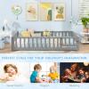 imageGiantex Twin Floor Bed with Fence for Kids Wooden Montessori Bed Frame with Lockable Door ampamp Guardrails Low Floor Beds for Kids Boys Girls No Box Spring Needed Without Wood Slats NaturalGrey