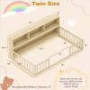 imageGiantex Twin Floor Bed with Fence for Kids Wooden Montessori Bed Frame with Lockable Door ampamp Guardrails Low Floor Beds for Kids Boys Girls No Box Spring Needed Without Wood Slats NaturalNatural