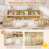 imageGiantex Twin Floor Bed with Fence for Kids Wooden Montessori Bed Frame with Lockable Door ampamp Guardrails Low Floor Beds for Kids Boys Girls No Box Spring Needed Without Wood Slats NaturalNatural