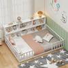 imageGiantex Twin Floor Bed with Fence for Kids Wooden Montessori Bed Frame with Lockable Door ampamp Guardrails Low Floor Beds for Kids Boys Girls No Box Spring Needed Without Wood Slats NaturalWhite