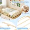 imageGiantex Twin Floor Bed with Fence for Kids Wooden Montessori Bed Frame with Lockable Door ampamp Guardrails Low Floor Beds for Kids Boys Girls No Box Spring Needed Without Wood Slats NaturalNatural