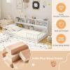 imageGiantex Twin Floor Bed with Fence for Kids Wooden Montessori Bed Frame with Lockable Door ampamp Guardrails Low Floor Beds for Kids Boys Girls No Box Spring Needed Without Wood Slats NaturalWhite
