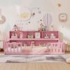 imageGiantex Twin Floor Bed with Fence for Kids Wooden Montessori Bed Frame with Lockable Door ampamp Guardrails Low Floor Beds for Kids Boys Girls No Box Spring Needed Without Wood Slats NaturalPink