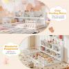 imageGiantex Twin Floor Bed with Fence for Kids Wooden Montessori Bed Frame with Lockable Door ampamp Guardrails Low Floor Beds for Kids Boys Girls No Box Spring Needed Without Wood Slats NaturalWhite