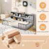 imageGiantex Twin Floor Bed with Fence for Kids Wooden Montessori Bed Frame with Lockable Door ampamp Guardrails Low Floor Beds for Kids Boys Girls No Box Spring Needed Without Wood Slats NaturalGrey