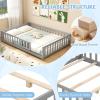 imageGiantex Twin Floor Bed with Fence for Kids Wooden Montessori Bed Frame with Lockable Door ampamp Guardrails Low Floor Beds for Kids Boys Girls No Box Spring Needed Without Wood Slats NaturalGrey