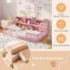 imageGiantex Twin Floor Bed with Fence for Kids Wooden Montessori Bed Frame with Lockable Door ampamp Guardrails Low Floor Beds for Kids Boys Girls No Box Spring Needed Without Wood Slats NaturalPink