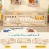 imageGiantex Twin Floor Bed with Fence for Kids Wooden Montessori Bed Frame with Lockable Door ampamp Guardrails Low Floor Beds for Kids Boys Girls No Box Spring Needed Without Wood Slats NaturalNatural
