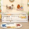 imageGiantex Twin Floor Bed with Fence for Kids Wooden Montessori Bed Frame with Lockable Door ampamp Guardrails Low Floor Beds for Kids Boys Girls No Box Spring Needed Without Wood Slats NaturalWhite