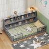 imageGiantex Twin Floor Bed with Fence for Kids Wooden Montessori Bed Frame with Lockable Door ampamp Guardrails Low Floor Beds for Kids Boys Girls No Box Spring Needed Without Wood Slats NaturalGrey
