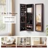 imageGiantex Wall Mounted Jewelry Cabinet with Full Length Mirror Over The Door Jewelry Armoire Organizer with Large Storage Makeup Mirror ampamp Velvet Lining WhiteBrown