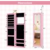 imageGiantex Wall Mounted Jewelry Cabinet with Full Length Mirror Over The Door Jewelry Armoire Organizer with Large Storage Makeup Mirror ampamp Velvet Lining WhitePink