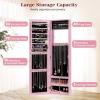 imageGiantex Wall Mounted Jewelry Cabinet with Full Length Mirror Over The Door Jewelry Armoire Organizer with Large Storage Makeup Mirror ampamp Velvet Lining WhitePink