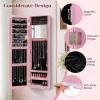 imageGiantex Wall Mounted Jewelry Cabinet with Full Length Mirror Over The Door Jewelry Armoire Organizer with Large Storage Makeup Mirror ampamp Velvet Lining WhitePink