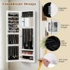 imageGiantex Wall Mounted Jewelry Cabinet with Full Length Mirror Over The Door Jewelry Armoire Organizer with Large Storage Makeup Mirror ampamp Velvet Lining WhiteWhite
