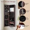 imageGiantex Wall Mounted Jewelry Cabinet with Full Length Mirror Over The Door Jewelry Armoire Organizer with Large Storage Makeup Mirror ampamp Velvet Lining WhiteBrown
