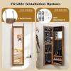 imageGiantex Wall Mounted Jewelry Cabinet with Full Length Mirror Over The Door Jewelry Armoire Organizer with Large Storage Makeup Mirror ampamp Velvet Lining WhiteRustic Brown